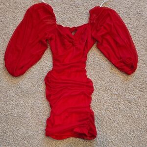 B Darlin Red Puff-Sleeve Ruched Mini Dress